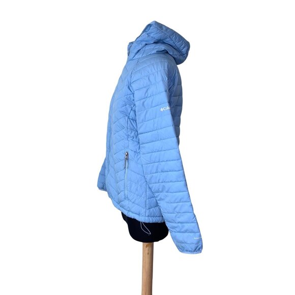 Columbia Womens Light Blue Quilted Hooded Jacket Omni-Heat Lined Full-Zip Lightw - Picture 2 of 9